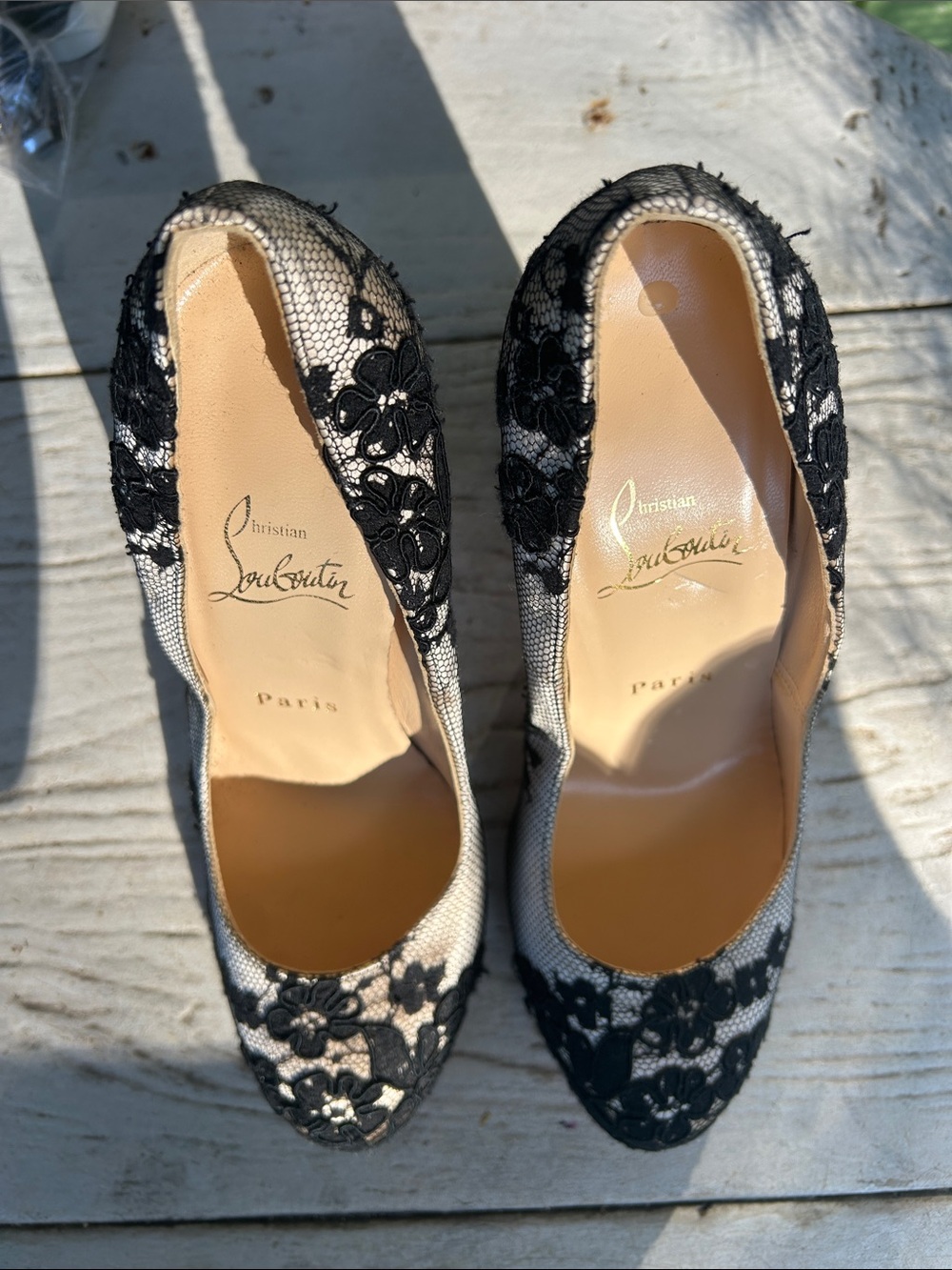 Christian Louboutin Black Lace Pointed Toe Pumps